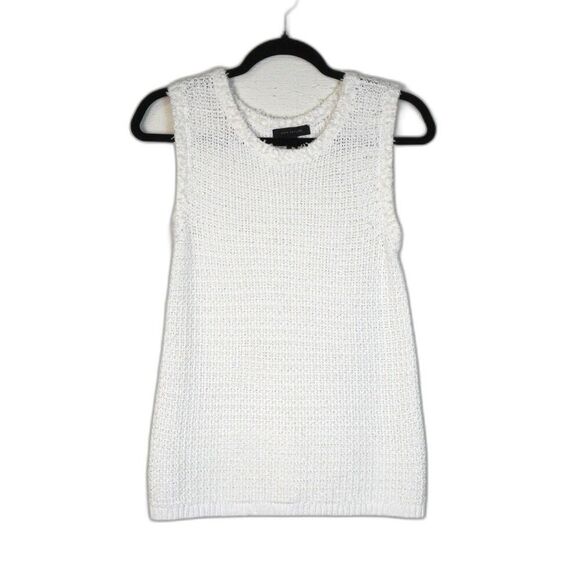Ann Taylor Tweed Knit Fringe White Sweater Vest Sz S EUC Career‎ Office Workwear - Picture 1 of 5